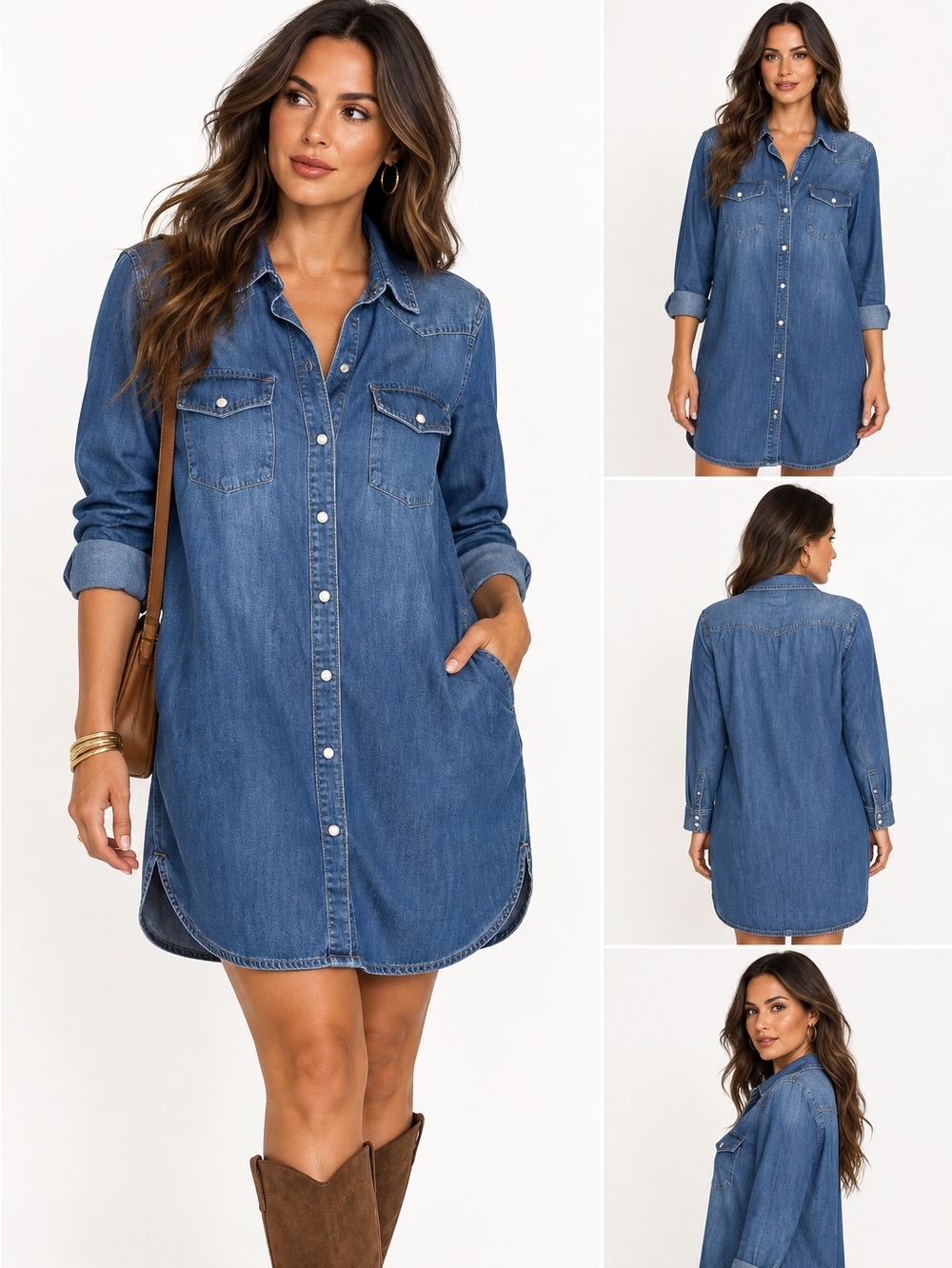 GAP Blue Denim Shirt Dress Size Small Long Sleeve Pearl Snap Flap Pockets